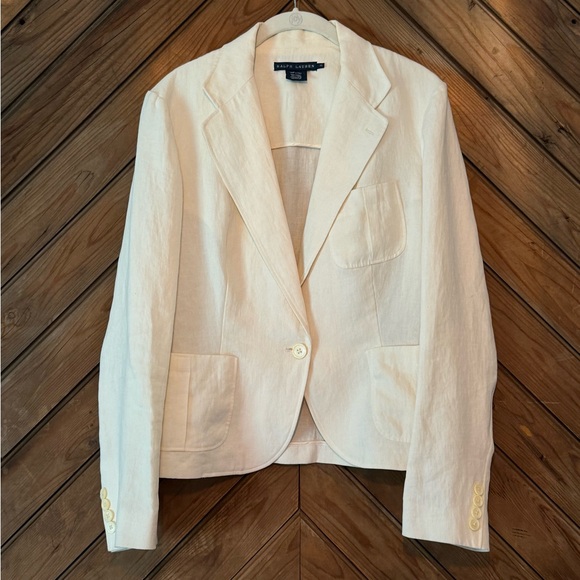 Vintage 90s Ralph Lauren Blue Label 100% White Linen Made in Italy Blazer Jacket - Picture 3 of 16